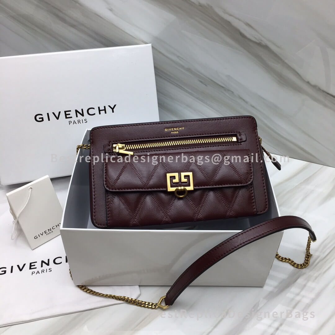 Givenchy Pocket Quilted Cowskin Leather Shoulder Bag Wine GHW 29919